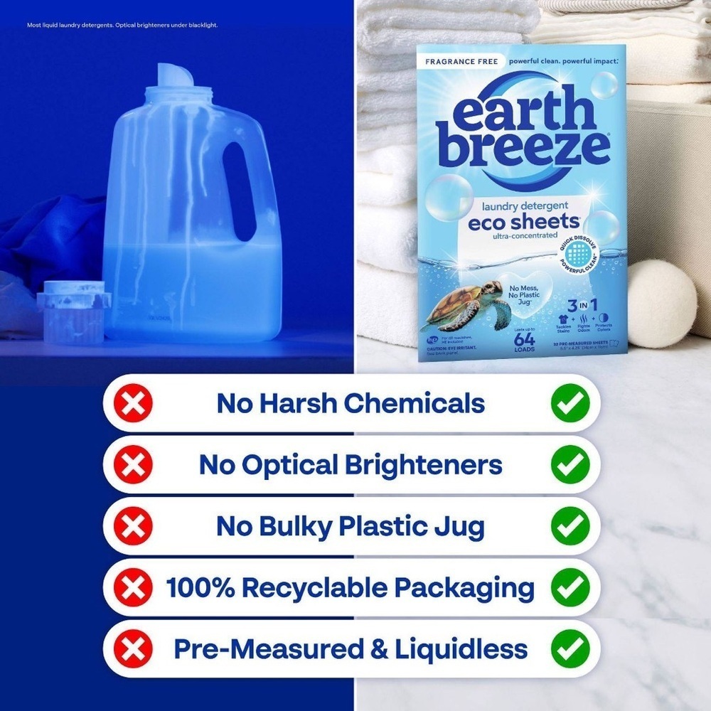 ❤️ EARTH BREEZE Laundry Sheets Eco-Friendly Cleaning Fresh Scent, No Plastic Jug - Picture 7 of 9